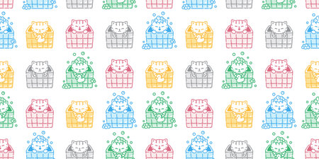 cat seamless pattern shower bathroom bathtub soap bubble kitten calico munchkin neko vector cartoon pet sticker doodle gift wrapping paper repeat wallpaper tile background illustraのイラスト素材