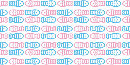 fish Seamless pattern vector tuna pink blue doodle cartoon salmon shark dolphin ocean sea gift wrapping paper tile background repeat wallpaper illustration scarf isolated pet animaのイラスト素材
