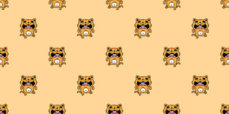 cat seamless pattern kitten running vector calico walking neko munchkin pet cartoon doodle tile background gift wrapping paper repeat wallpaper illustration isolated designのイラスト素材