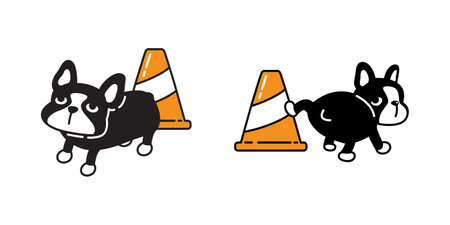 dog vector french bulldog icon traffic cone cartoon character puppy pet toy doodle symbol illustration clip art isolated designのイラスト素材