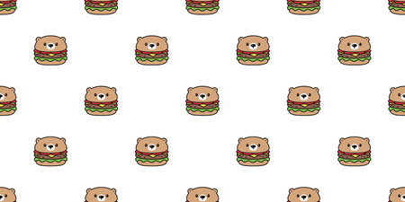 bear polar seamless pattern hamburger fast food vector teddy face head pet doodle cartoon gift wrapping paper tile background repeat wallpaper illustration scarf isolated designのイラスト素材