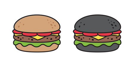 hamburger vector fast food icon charcoal logo cartoon character illustration symbol clip art isolatedのイラスト素材