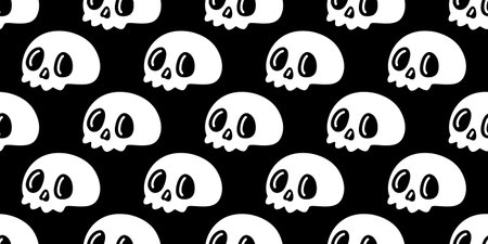 skull seamless pattern Halloween vector cartoon doodle scarf isolated tile background gift wrapping paper repeat wallpaper illustration designのイラスト素材
