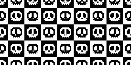 skull seamless pattern pixel Halloween checked vector cartoon skeleton doodle tile background scarf isolated gift wrapping paper repeat wallpaper illustration designのイラスト素材