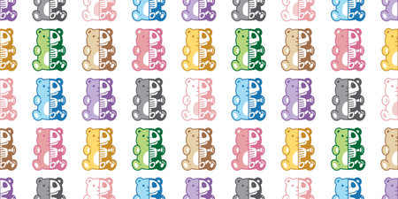 bear polar seamless pattern halloween skeleton skull bone teddy doll sitting colorful vector pet doodle cartoon gift wrapping paper scarf isolated repeat wallpaper tile backgroundのイラスト素材