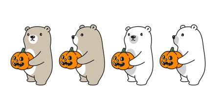 Bear polar icon halloween pumpkin jack o lantern teddy hug vector pet cartoon character logo symbol illustration clip art isolated designのイラスト素材