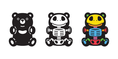 Bear polar halloween skeleton skull bone icon rainbow colorful teddy vector pet cartoon character colorful logo symbol illustration clip art isolated designのイラスト素材