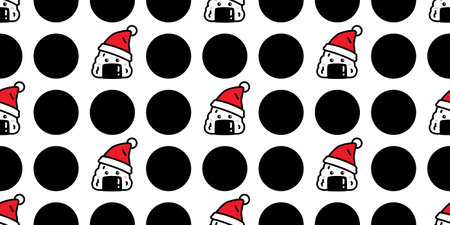 onigiri seamless pattern christmas santa claus hat japanese food vector cartoon polka dot gift wrapping paper tile background repeat wallpaper doodle illustration designのイラスト素材