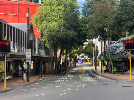 Manners Street, Wellington, New Zealand, 22 April 2020: Wellington still has the red lights for retail shoppingのeditorial素材