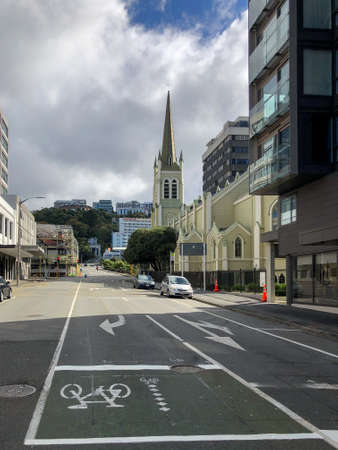 Ghuznee Street, Wellington, New Zealand, 22 April 2020: Lockdown sees spaces in Wellington emptyのeditorial素材