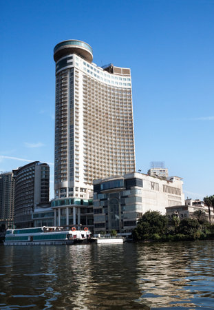 Cairo skyscraper, view from Nile river, Egypt.のeditorial素材