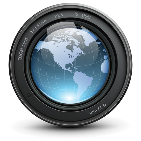 Camera photo lens with earth globe inside Camera photo lens with earth globe inside