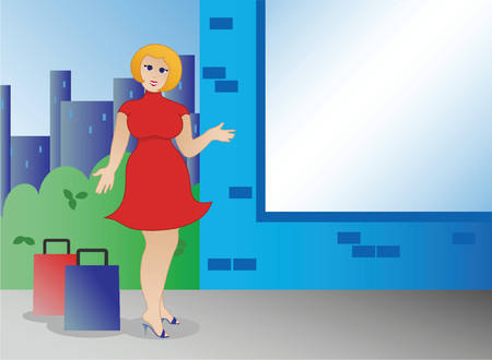 Happy plus sized woman enjoys a day of shoppingのイラスト素材
