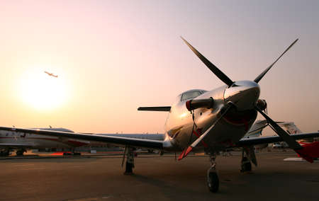 busniess jet at sunsetのeditorial素材