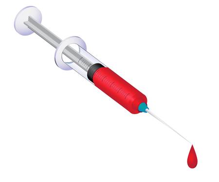 Medical syringe pushing out a drop of blood  のイラスト素材