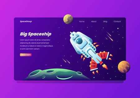 Big Spaceship Landing Page Illustration Templateのイラスト素材