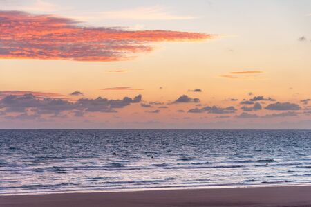 Sunrise on Omaha Beach in Normandy France pink cloudsの写真素材