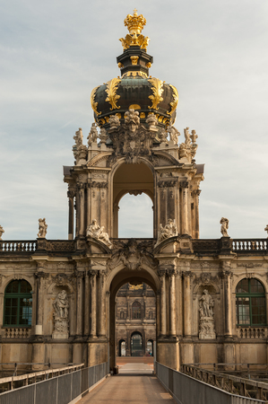 Kronentor of Zwinger in Dresden Germany in autumn cloudy skyの写真素材