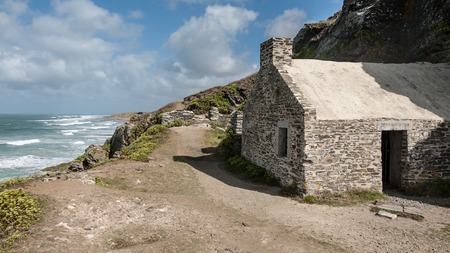 Old church on Cap de Carteret in summer, Normandy Franceの写真素材