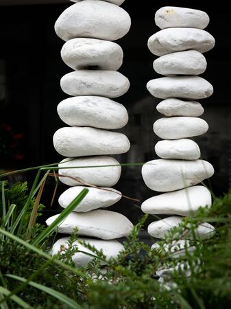 Stacket pebbles of white marble in Laas (South Tyrol, Italy)の写真素材