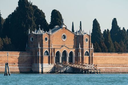 Entrance to the cemetery of Venice (Italy) on a sunny morning in winterの写真素材