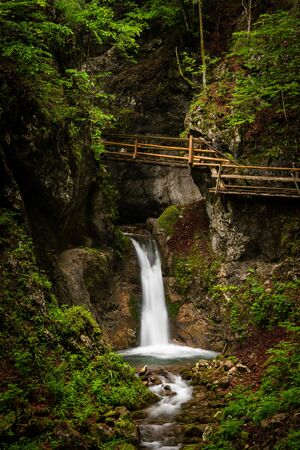 Vogelsang Gorge in Upper Austria on a cloudy day in summer. This is the longest gorge of Upper...