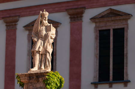 Statue in front of Basilica of the Birth of the Virgin Mary in Mariazell (Austria)