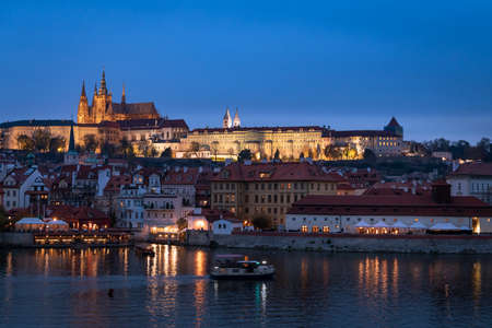 River Vltava and castle of Prague (Czech Republic) in the evening in autumnのeditorial素材