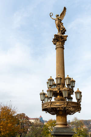 Old historic candelabra in Prague (Czech Republic) on a sunny day in autumnのeditorial素材