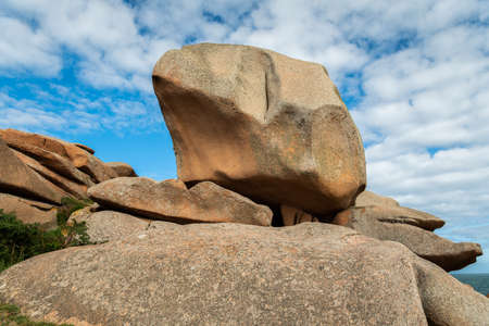 Interesting rock formation on Pink Granite Coast in northern Brittany (France), on a sunny day in summerの写真素材
