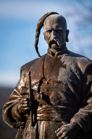Monument of Ukrainian Cossacks on Leopoldsberg in Vienna (Austria) in winter. The cossacks helped to free the city from the Turks in 1683のeditorial素材