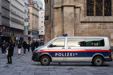 Vienna, Austria - February 02, 2021: Car of the Austrian police on a cloudy day in winterのeditorial素材