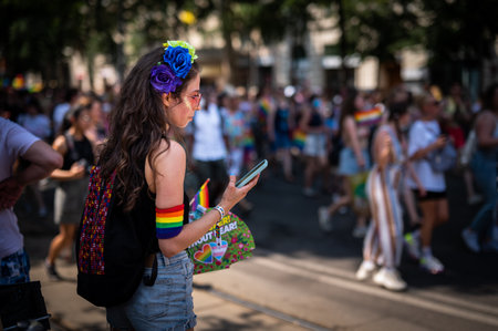Vienna, Austria - June 19, 2021: People at Vienna Pride on Wiener Ringstrasseのeditorial素材