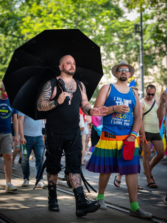 Vienna, Austria - June 19, 2021: People at Vienna Pride on Wiener Ringstrasseのeditorial素材