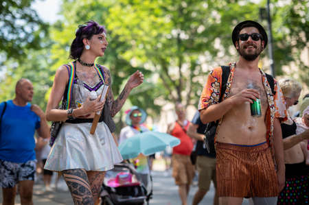 Vienna, Austria - June 19, 2021: People at Vienna Pride on Wiener Ringstrasse