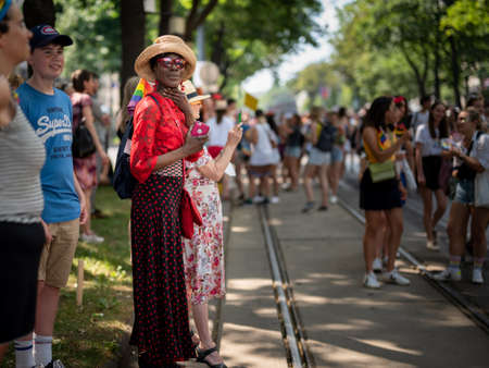 Vienna, Austria - June 19, 2021: People at Vienna Pride on Wiener Ringstrasseのeditorial素材