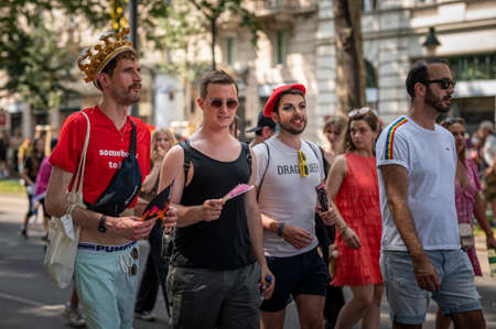 Vienna, Austria - June 19, 2021: People at Vienna Pride on Wiener Ringstrasseのeditorial素材