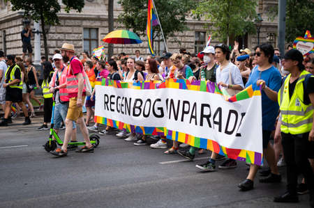 Vienna, Austria - June 19, 2021: People at Vienna Pride on Wiener Ringstrasse