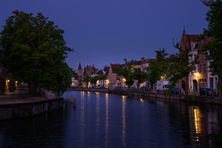 Brugge, Belgium - July 4, 2022: Langerei canal at dawn in summerのeditorial素材