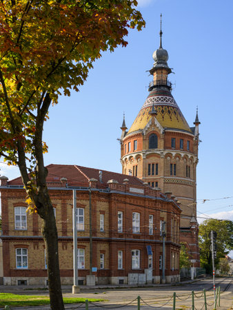 Vienna, Austria - October 12, 2021: "Wasserturm Favoriten" on a sunny day in autumn, blue skyのeditorial素材