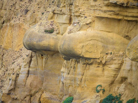 Coast near Cap Gris Nez in northern France on a calm cloudy day in summer, interesting rock...
