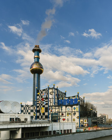 Vienna, Austria - February 28, 2022: The Spittelau incineration plant designed by Friedensreich Hundertwasserのeditorial素材