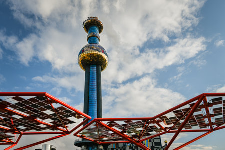 Vienna, Austria - February 28, 2022: The Spittelau incineration plant designed by Friedensreich Hundertwasserのeditorial素材