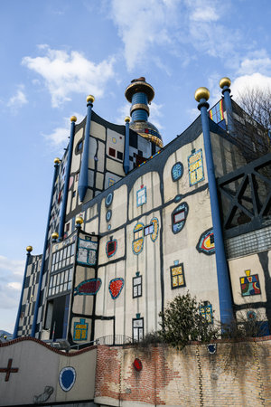 Vienna, Austria - February 28, 2022: The Spittelau incineration plant designed by Friedensreich Hundertwasserのeditorial素材