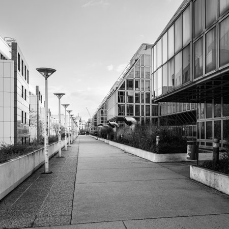 Vienna, Austria - Frebruary 28, 2022: Old abandoned university buildings on Althanstrasse in winterのeditorial素材