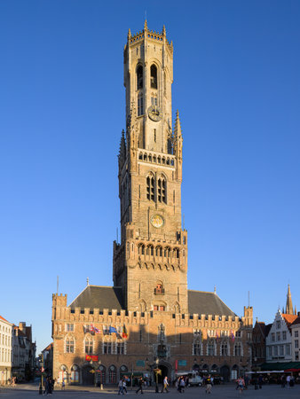 Bruges, Belgium-July 4, 2022: Belfort of Bruges on a clear summer day, sunlight, bÃ¶ue skyのeditorial素材