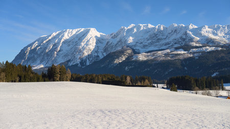 Mountain Grimming on a cold sunny day in winter, view from Bad Mitterndorf (Austria)
