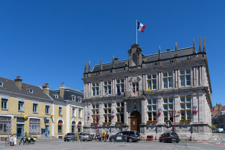 Bergues, France - July 5, 2022: Town hall of bergues on a summer day, france, clear dayのeditorial素材