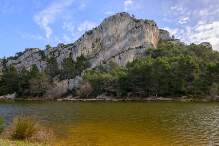 Lac de Peirou in the Alpilles (Provence, France) on a sunny day in springtimeの写真素材