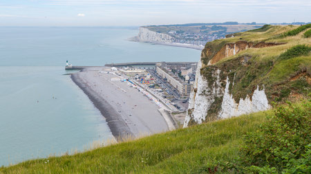Le Treport, France - July 13, 2022: The city of Le Treport on a sunny day in summerのeditorial素材